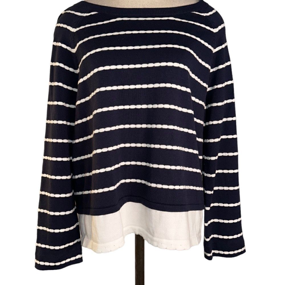 Cyrus Navy White Striped Sweater Womens Medium Modern Casual Chic Office